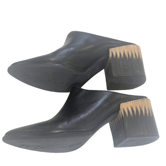 Sculptural Heel Black Leather Mules | Matisse Evie | Modern Minimalist Size 8M - Picture 3 of 9